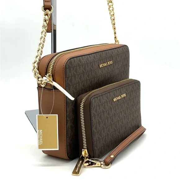 Michael Kors Large EW Crossbody Bag & JST LG Flat MF Phone Case Wallet Brown - Picture 4 of 12